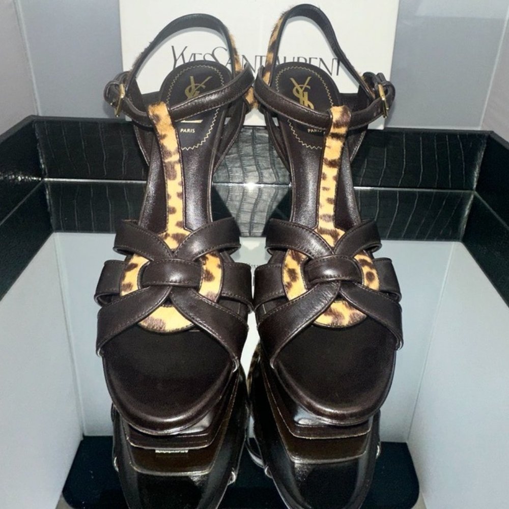 YSL TRIBUTE LEATHER 105MM PLATFORM SANDALS